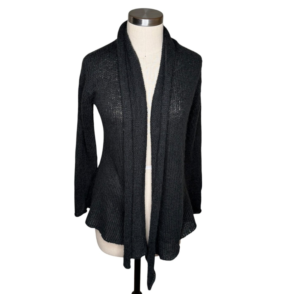 WOODEN SHIPS Cardigan Charcoal Gray Open‎ Front Mohair Wool Blend Women's S/M